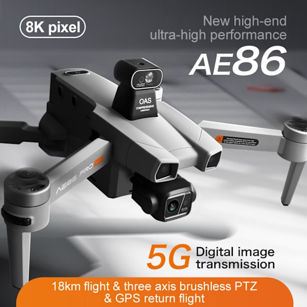 Mini Borstlös Positionering Flygande Drönare Extra Lång Uthållighet Quadcopters Leksaker Nyhet Födelsedagar Present Grey 8K 1B