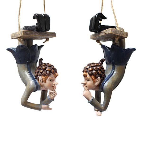 Tecknad Swing Elf Ornament Målat Harts Hantverk Utomhus Landskapshänge För Hem Trädgård Innergård Dekor Elves