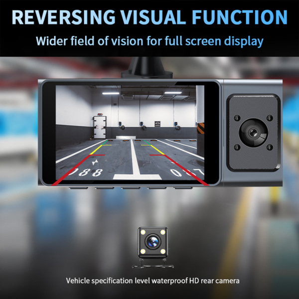 3-tums bilkörningsinspelare Multifunktionell inspelningskamera för bilfordon Dual Cameras