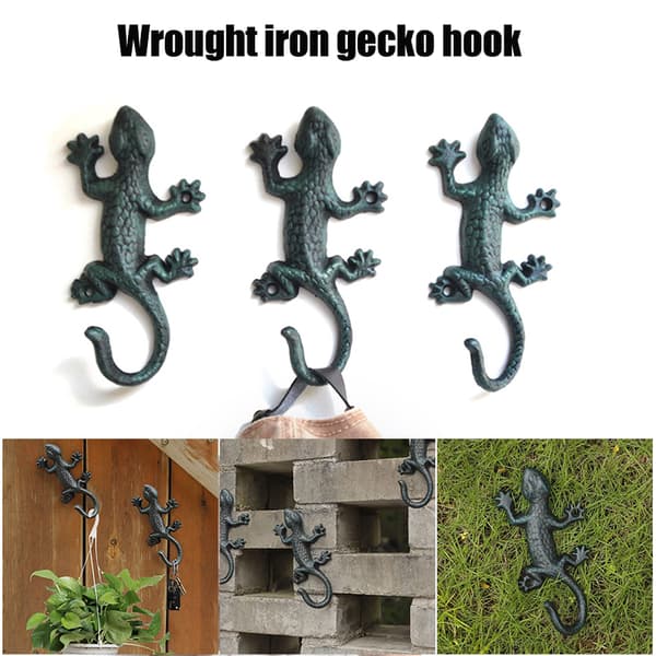 Smidesjärn Gecko Krok Multifunktion Väggmonterade Rustika Krokar För Hem Vardagsrum Trädgårdsdekoration 3pcs