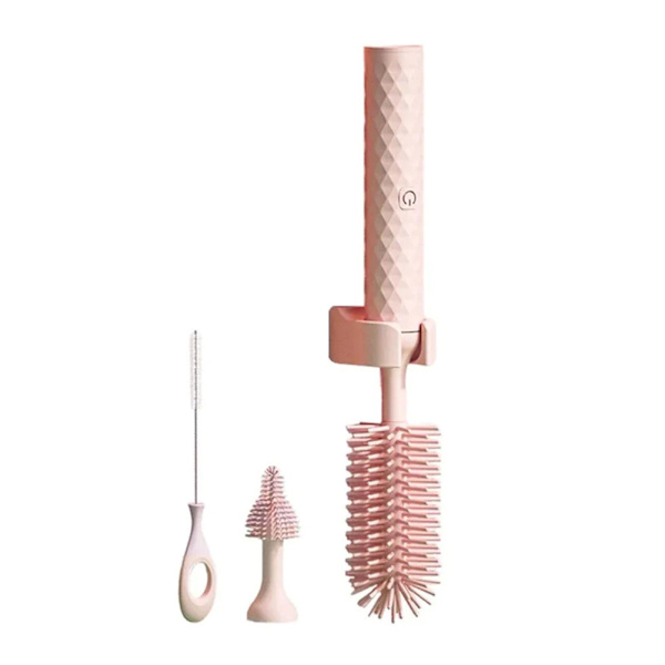 Elektrisk silikonflaskaborste 360° roterande set för vattenflaskor Pink 3pcs Set