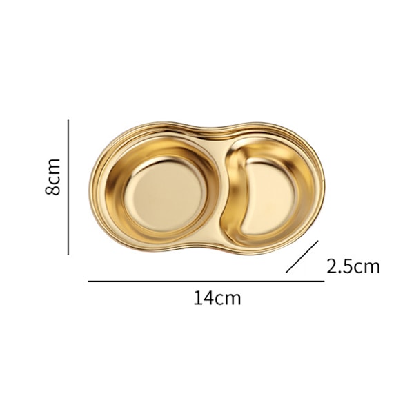 Såsrätter i rostfritt stål för kök Restaurang Sushi doppskål Mini krydda aptitretare med fack Gold Hexagonal Prism Seasoning Dish