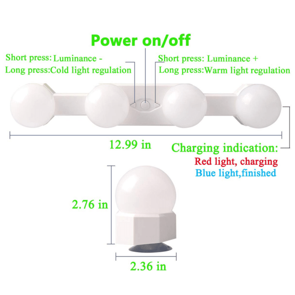 Dimbar 4 LED-Lampor Sminkspegel Ljus Smink Spegel Sladdlösa Ljus