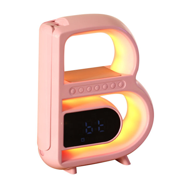 B-formad Bluetooth-kompatibel högtalare Trådlös laddning väckarklocka 7 färger omgivande ljus för sovrummet Pink