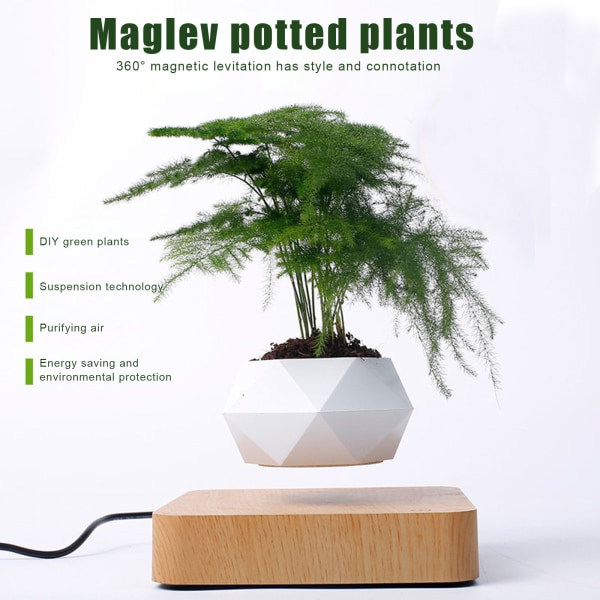 Svävande Air Bonsai Pot Rotation Blomma Magnetisk flytande växt Jul födelsedagspresent A UK Plug