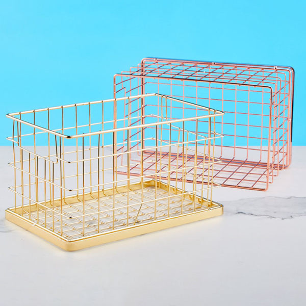 Järnförvaringskorg Enkel ihålig metalltråd Desktop Organizer Modern multifunktionell diversehållare för hemmet Gold Large