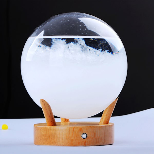 Tempest Glas Ball Predictor Färg Väderprognos Med Trä Bas Dekorativ Barometer Med LED-ljus Skrivbordsprydnad White luminous Version