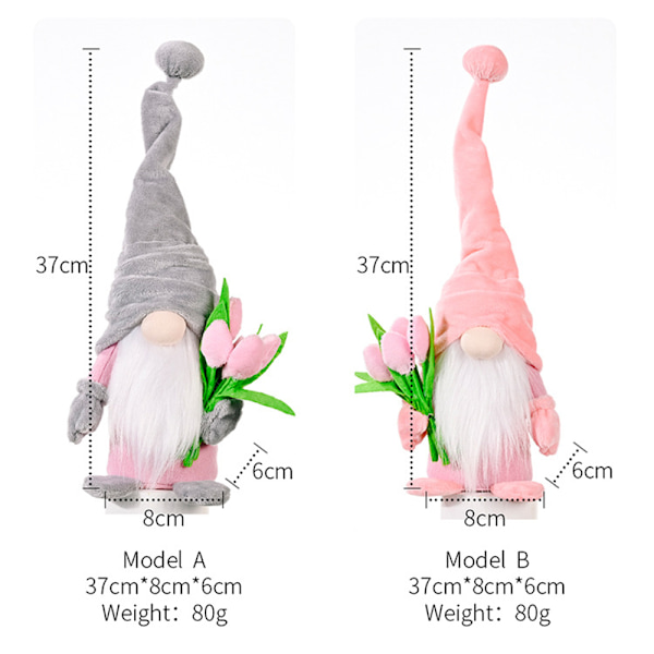Söta dvärgtulpaner Dockor Återanvändbara robusta mjuka prydnadsföremål för mors dag inredning Hem Fönster dekoration Gray and Pink