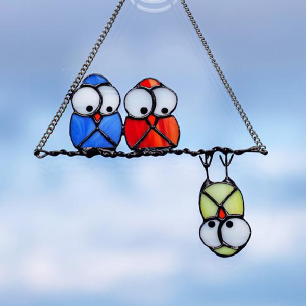 Anpassade ugglor Fönsterhäng Solfångare Owl Emotes Metallbräda Gåva Trädgårdsinredning Mors dag present A And B