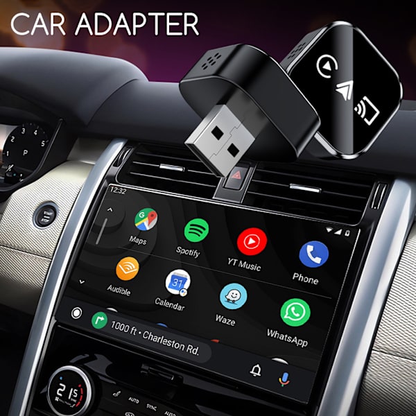 2-i-1 trådløs adapter konverterer kablet til trådløst for biler Plug & Play kompatibel med Androids Iphone For Android Orange A