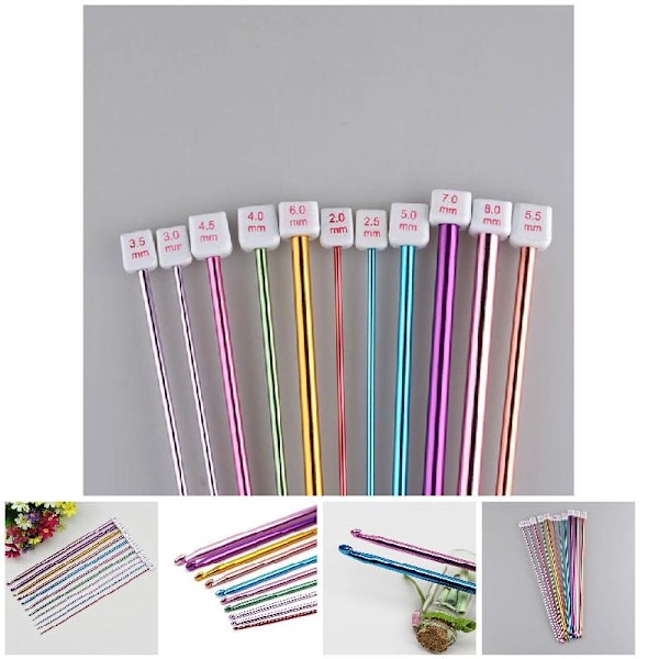 11 st/set Virkade Krokar Nålset Blandade Färger Tunisisk Afghan Aluminium Sticknålar Verktygssats Multicolour