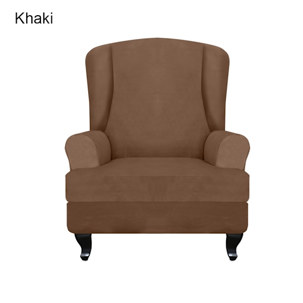 Hög elastisk mjuk mocka Wingback cover Halkfri enfärgad Stretch-skydd för sluttande arm King Back stol Coffee