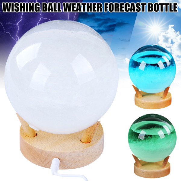 Tempest Glas Ball Predictor Färg Väderprognos Med Trä Bas Dekorativ Barometer Med LED-ljus Skrivbordsprydnad Bule