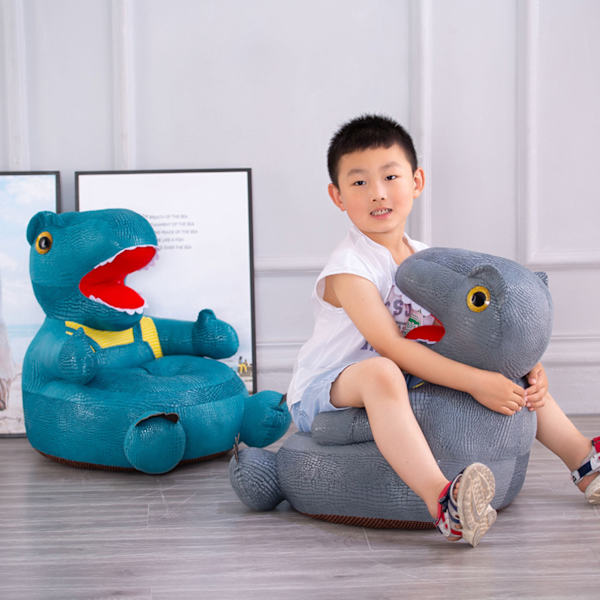 Dinosaurieformad plysch barnsoffa Tecknad figur Mjuk golvstol Leksak med ryggstöd och armstöd för toddler som lär sig sitta Gray