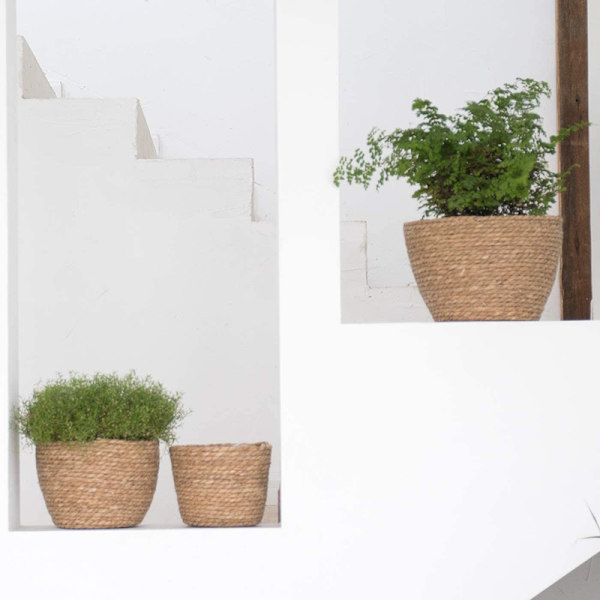 Gräs planteringskorg inomhus utomhus blomkrukor cover växtbehållare för hemmet Beige M