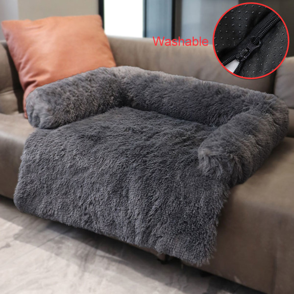 Stor plysch hundkennelsäng tvättbar fuzzy mysig mjuk kattkudde för husdjur rektangulär varm sovsoffa matta för vintern Large Dark Gray