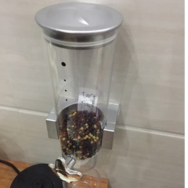 Väggmonterad torrfoder Spannmålsautomat Snack Spannmål Plast Förvaringsbehållare Kök Black