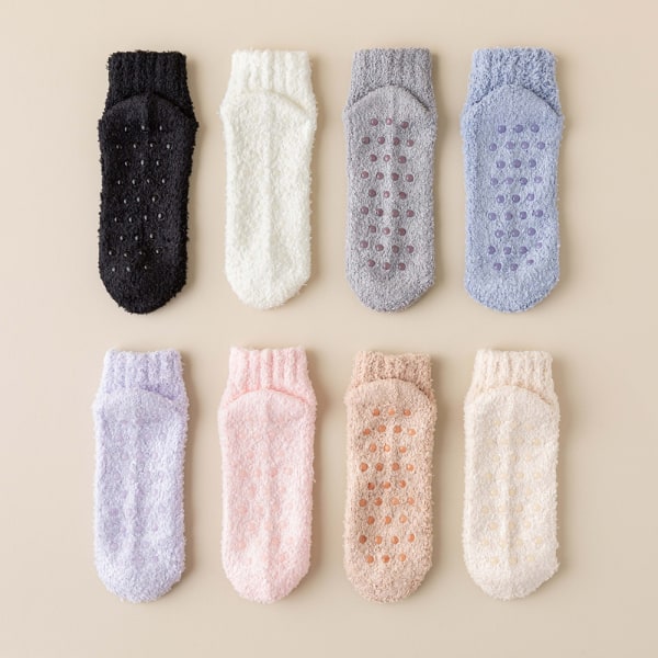 Fuzzy ankelstrumpor för damer med halkfri prick, hög elastisk ventilerande strumpa för kallt väder Blue