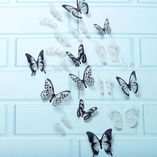 18 st 3D svart och vit fjäril klistermärke konst väggdekor heminredning rum dekor Colour 103