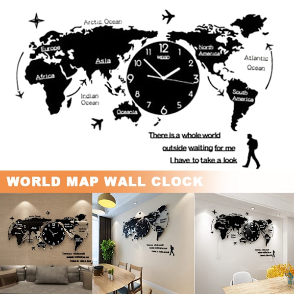 Världskarta Väggklocka Nordisk Modern Minimalistisk Dekoration Akryl För Hem Sovrum Kontor 30*60cm