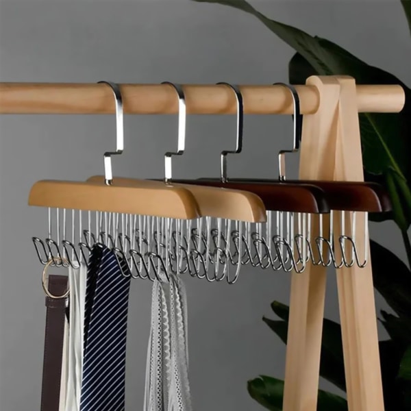 Anti-Slip Multi Hook klädhängare Roterbar underkläder slips torkställning för garderoben Wood Color