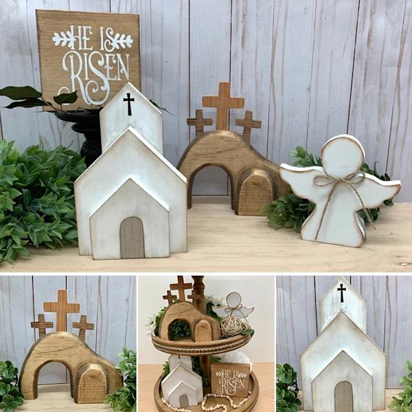 Jesus Tomb påsk bricka Bundle Kit Scen Ornament Trästaty Heminredning A