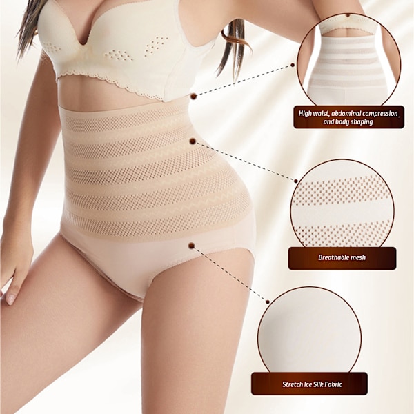 Dam Shapewear Hög Midja Trosor Sömlösa Magkontroll Kalsonger Underkläder 2pcs Skin Color  XL