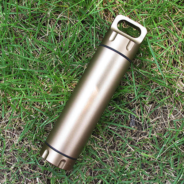 Bärbar vattentät kapsel tätningsflaska aluminiumlegering utomhus överlevnad pillerlåda multifunktionell behållare Gold