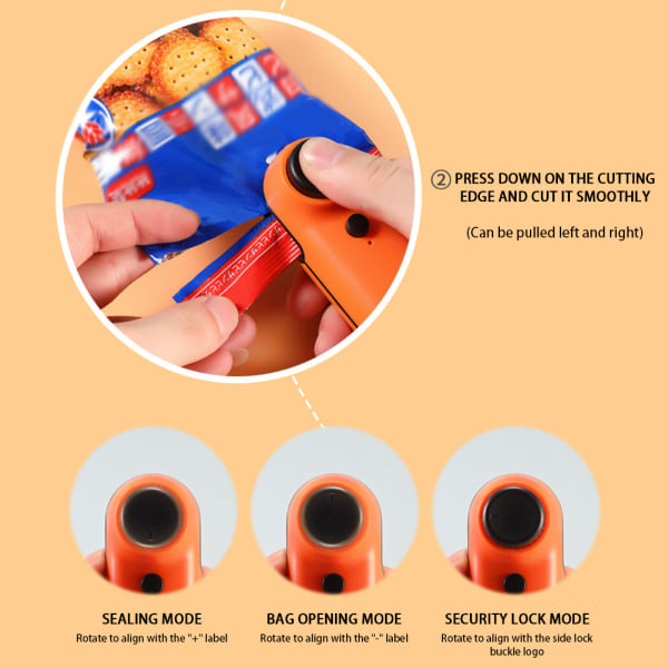 Uppladdningsbar matförseglingsmaskin Fuktbeständig plastpåsförslutning för potatispåsar Orange