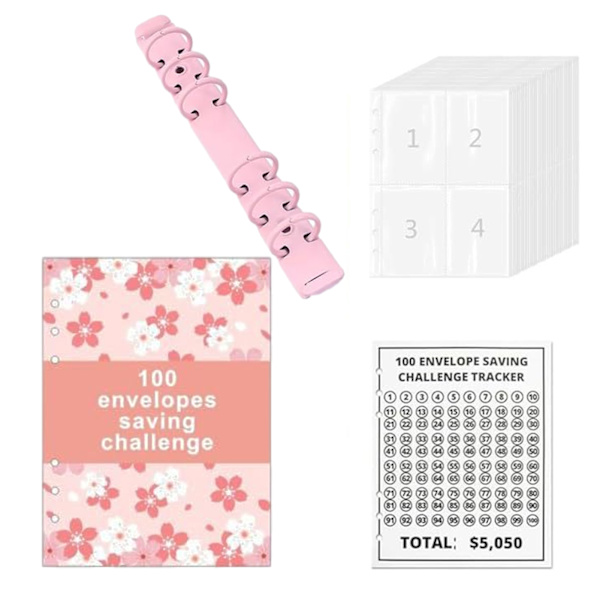 100 kuvert utmaningar anteckningsbok med cover Spara 5050 dollar på 100 dagars sätt present till födelsedag Pink
