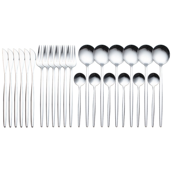 24st rostfritt stål set Elegant spegelpolerad servis för bröllop Thanksgiving jul Silver