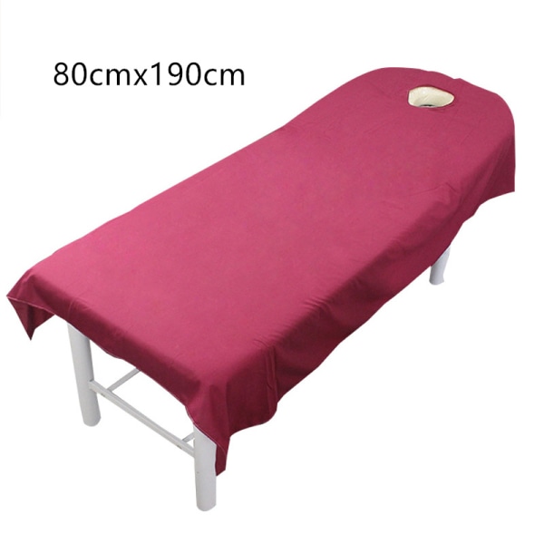 Massagebordsduk med ansiktshål Tvättbar Återanvändbar cover för skönhetssalong Enfärgad Sauce Red 80cmx190cm Opening