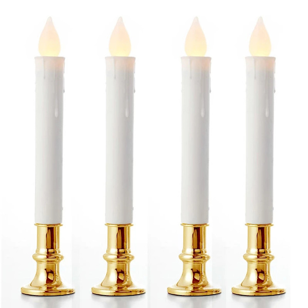 Lång stång Flameless LED värmeljus ljus Ljusa flimrande batteridrivna falska ljus Gold 4PCS