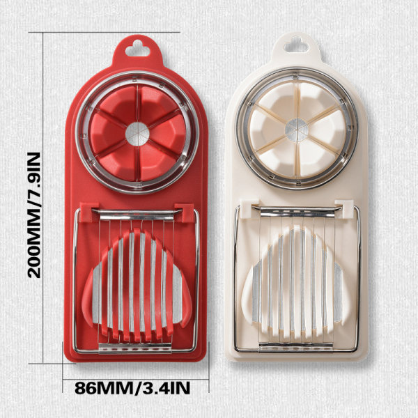 Multipurpose äggskärare i rostfritt stål 2-i-1 hårdkokta äggskärare Fruktskärare Hem Kökstillbehör Red