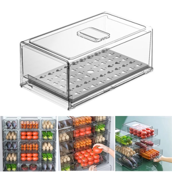 Rensa Kylskåp Förvaringslåda Låda Design Avloppsstapling Transparent Frukt Organizer Bin Hushåll With Partition Medium