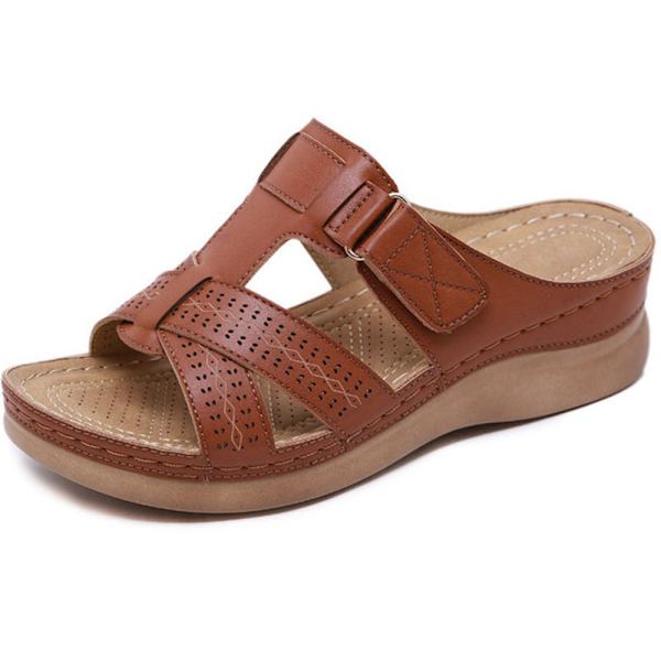 Ortopediska damskor med öppen tå sandaler Platformtofflor damer sommar Beach Gummi Mjuk sula Brown 38