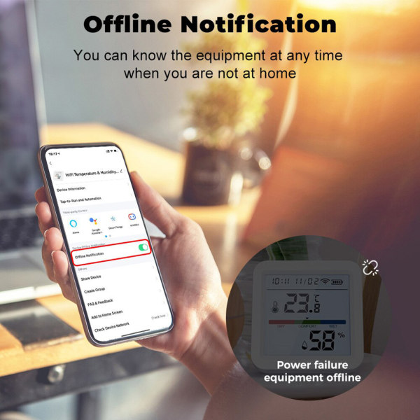 Smart WiFi Temperaturluftfuktighetsmätare Slitstark Bekväm temperatursensor för kontorshem White