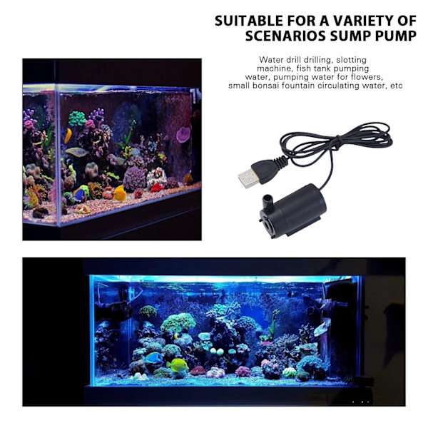 USB Lågspänning liten vattenpump Multipurpose Micro Mini dränkbar pump Black