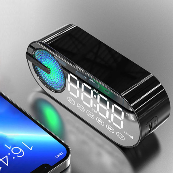Bluetooth kompatibel AI-klocka Färgglad LED Digital Dispaly-klockalarm för sovrum Black