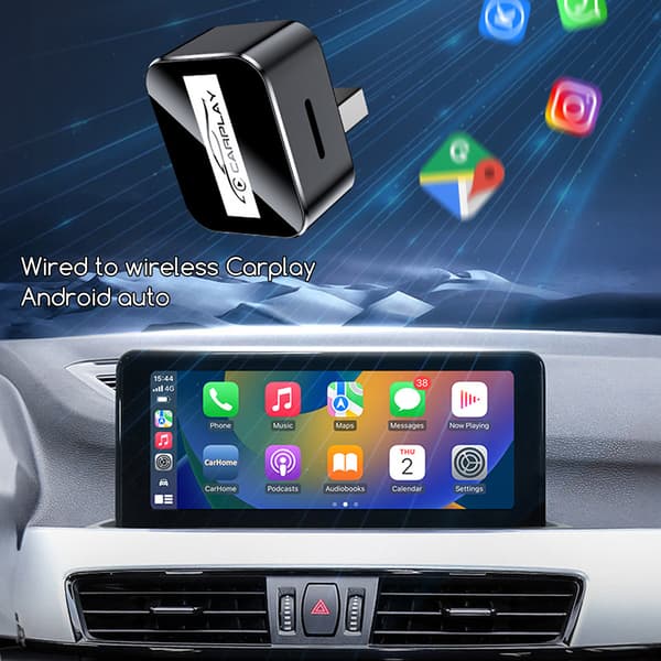 2-i-1 trådløs CarPlays Androids Auto kablet til trådløs adapter Smart USB-dongle Black