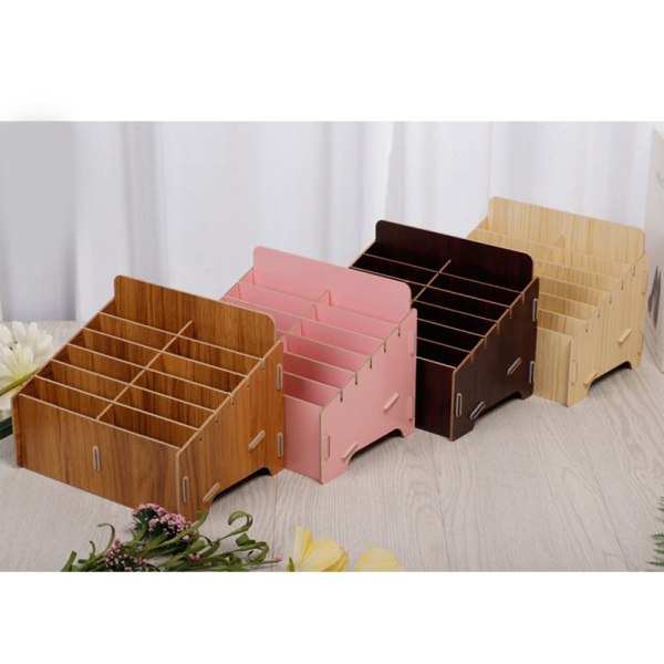 Trä Pennhållare Enkel pennask Multi Pen Organizer Förvaring För Skrivbord Skola Kontor Klassrum Maple 48 cells