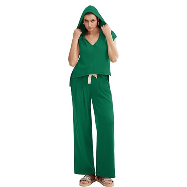 Enfärgad huva för kvinnor Byxor med vida ben Hudvänliga bekväma fritidskläder för kvinnor Dagligt bärande Green M