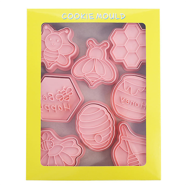 8 st Cartoon Bee Cookie Stencil 3D Kex Stencil Plast Baking Stencil