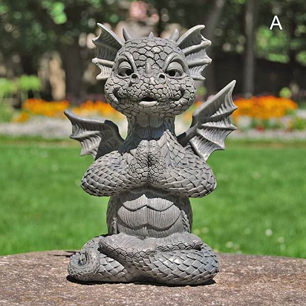 Trädgårdsdrake Mediterad staty Samlar 16 cm hartsprydnad utomhusgårdsdekoration C