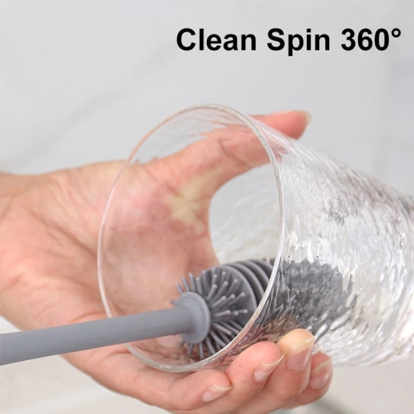 Silikonflaskborste med långt skaft Flexibel bärbar vattenflaskrengöring för att tvätta behållare Gray