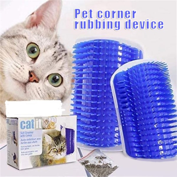 Hörn Hår Gnuggande Apparat Massage Borste Skrapa Kam Katt Hörn Massager Klåda Device Pet Cat Supplies Blue
