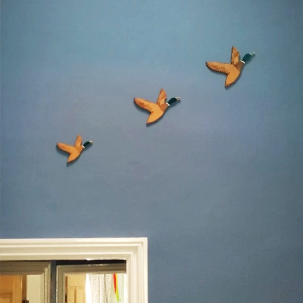 3 st trä väggdekoration kreativa flygande ankor form för hem inomhus hänge Three-piece Suit