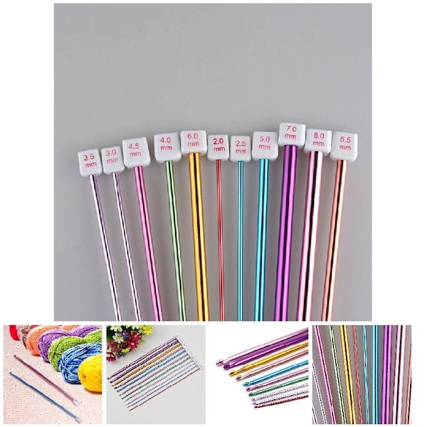 11 st/set Virkade Krokar Nålset Blandade Färger Tunisisk Afghan Aluminium Sticknålar Verktygssats Multicolour