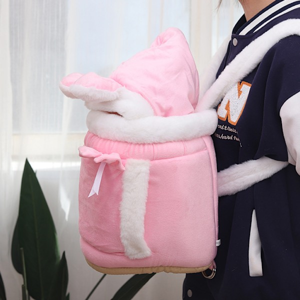 Ryggsäck för Katt Bärsele Vinter Varm Mjuk Plysch Bär Djur Bur För Utomhusresor Promenader Pink XL