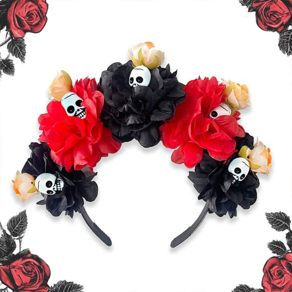 Simuleringsblomma Dödskallar Hårband Skalle Skräck Blommiga Hårband För Halloweenfester Rollspelsevenemang 6